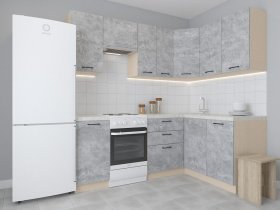 Модульная угловая кухня 1,4м*2,1м Лада (цемент) в Петровском - petrovskij.mebel-nsk.ru | фото